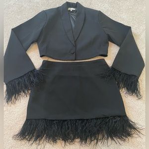 Black cropped blazer with matching skirt